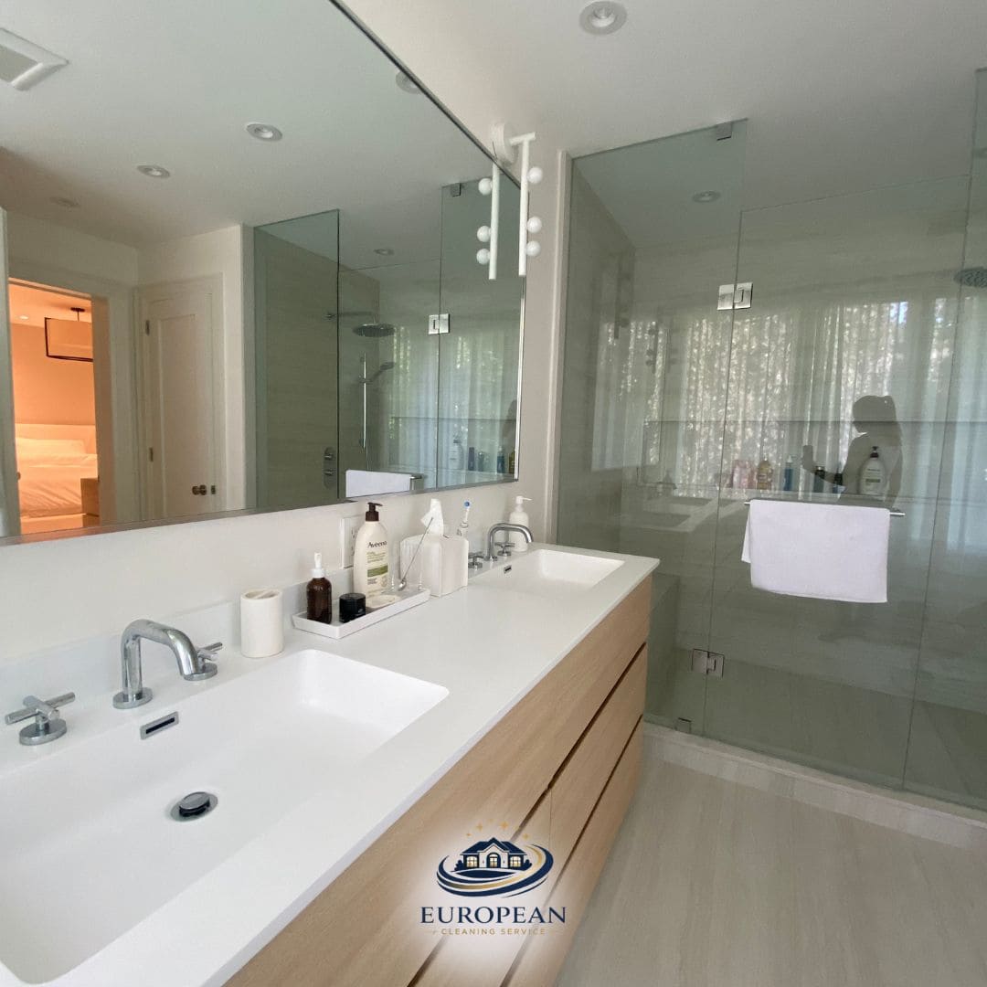 Clean modern bathroom with glass shower