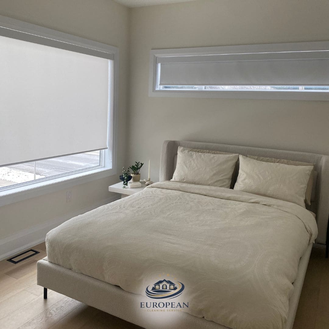 Freshly made bedroom with crisp linens